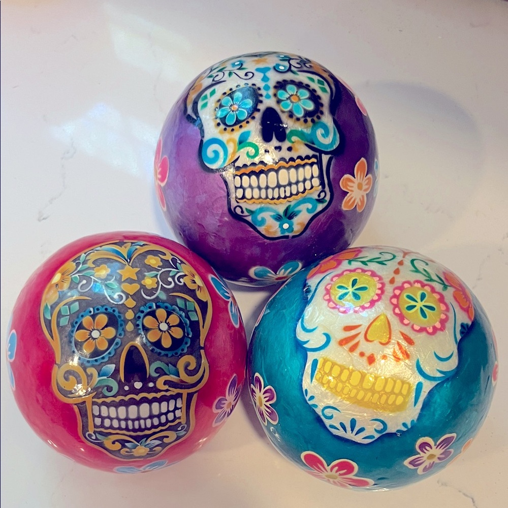 Pier 1 Imports Colorful Sugar Skull Decorative spheres Set of 3